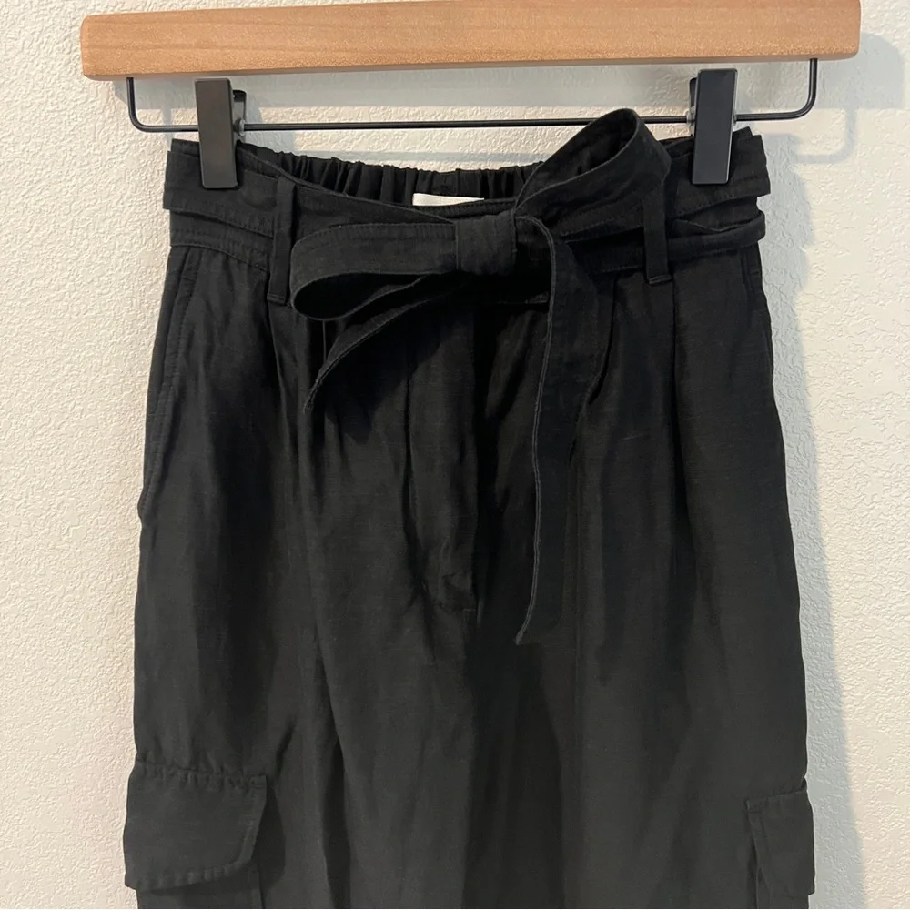 Aritzia Wilfred Kafka Belted Linen Blend Pleated Cargo Pants‎ Black Size 00